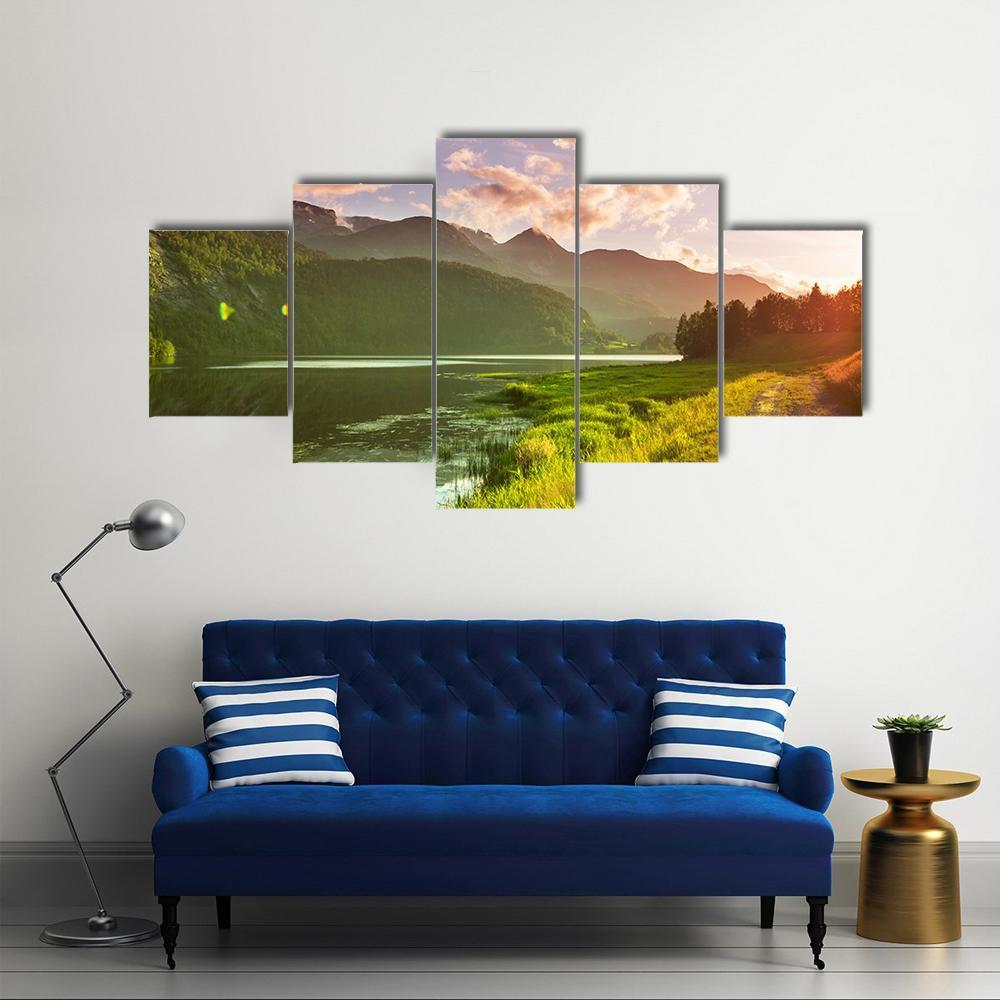 Norway Landscapes Canvas Wall Art-5 Star-Gallery Wrap-62" x 32"-Tiaracle