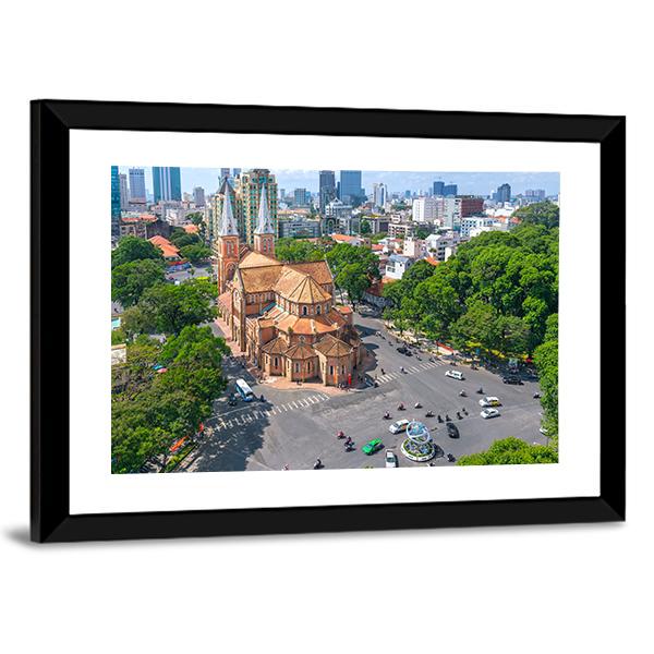 Notre Dame Cathedral Aerial View Vertical Canvas Wall Art-3 Vertical-Gallery Wrap-12" x 25"-Tiaracle