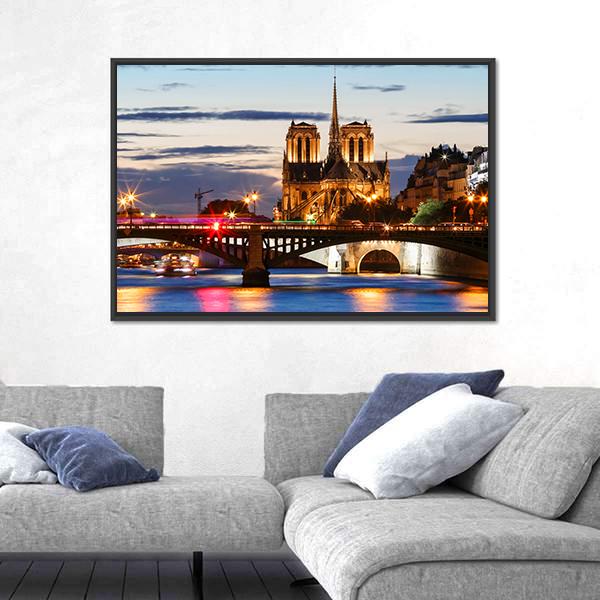 Notre Dame Cathedral Paris Canvas Wall Art-3 Horizontal-Gallery Wrap-25" x 16"-Tiaracle