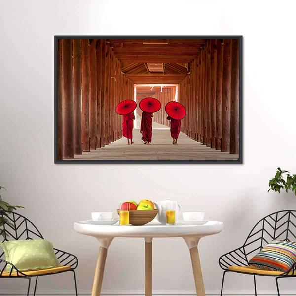 Novice Monks Walking Canvas Wall Art-3 Horizontal-Gallery Wrap-25" x 16"-Tiaracle
