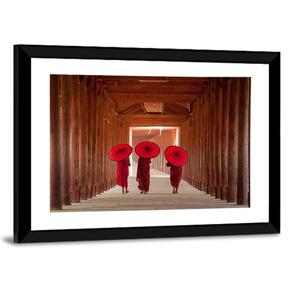 Novice Monks Walking Canvas Wall Art-3 Horizontal-Gallery Wrap-25" x 16"-Tiaracle