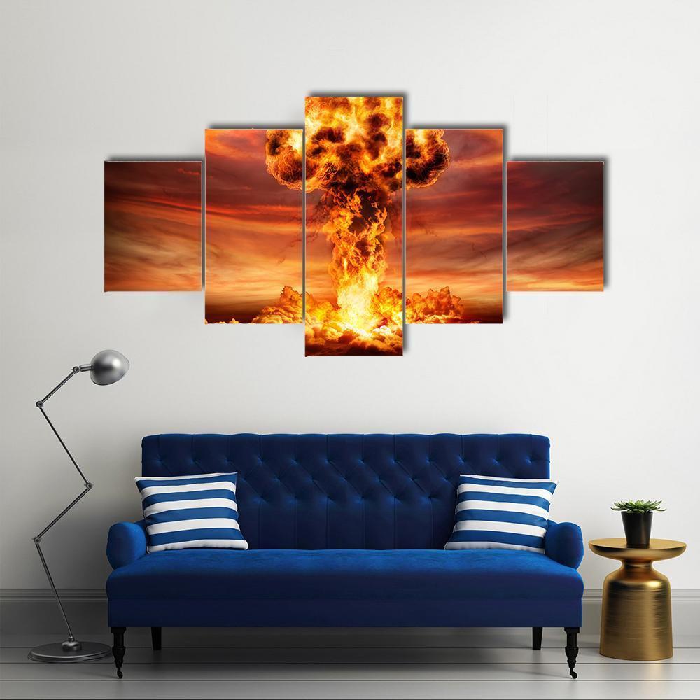 Nuclear Bomb Explosion Canvas Wall Art-5 Star-Gallery Wrap-62" x 32"-Tiaracle