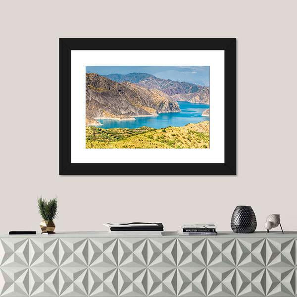 Nurek Reservoir In Tajikistan Canvas Wall Art-1 Piece-Framed Print-20" x 16"-Tiaracle