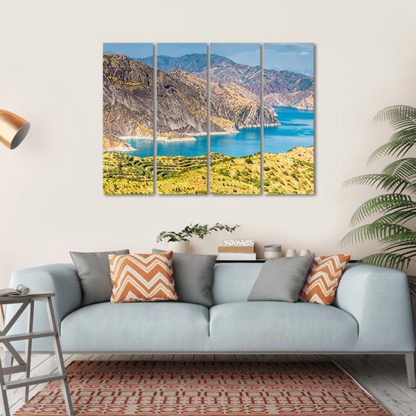 Nurek Reservoir In Tajikistan Canvas Wall Art-4 Horizontal-Gallery Wrap-34" x 24"-Tiaracle