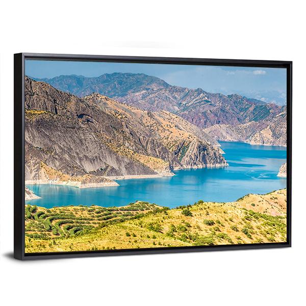 Nurek Reservoir In Tajikistan Canvas Wall Art-5 Horizontal-Gallery Wrap-22" x 12"-Tiaracle
