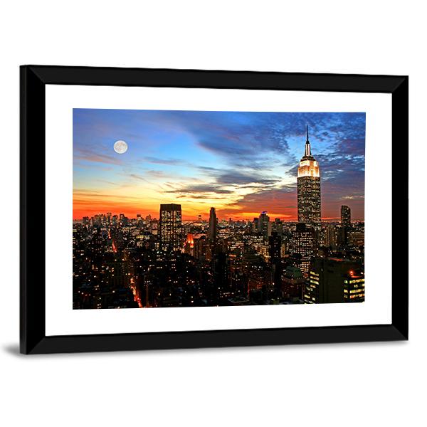 NY Midtown Skyline At Dark Canvas Wall Art-3 Horizontal-Gallery Wrap-25" x 16"-Tiaracle