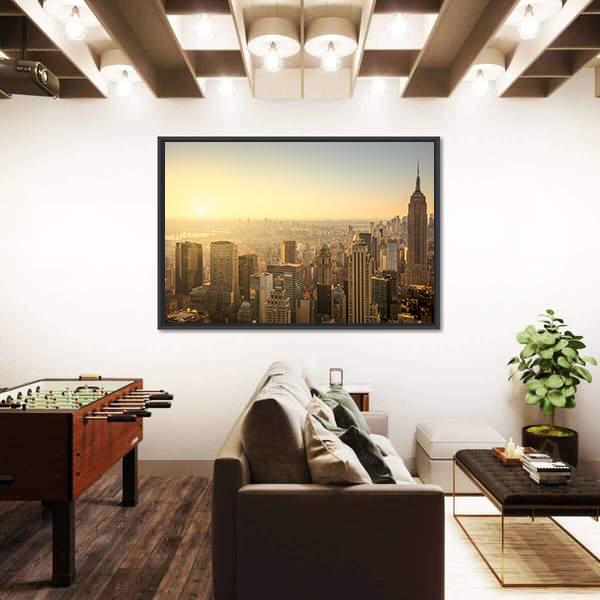 NY Skyline With Urban Skyscrapers Canvas Wall Art-3 Horizontal-Gallery Wrap-25" x 16"-Tiaracle