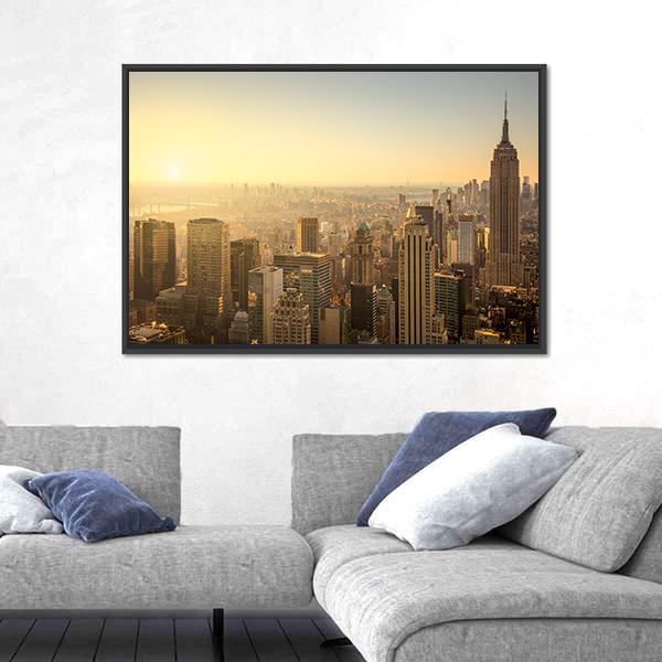 NY Skyline With Urban Skyscrapers Canvas Wall Art-3 Horizontal-Gallery Wrap-25" x 16"-Tiaracle