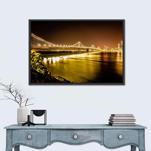 Oakland Bay Bridge Canvas Wall Art-1 Piece-Floating Frame-24" x 16"-Tiaracle