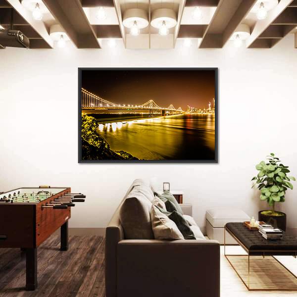 Oakland Bay Bridge Canvas Wall Art-3 Horizontal-Gallery Wrap-25" x 16"-Tiaracle