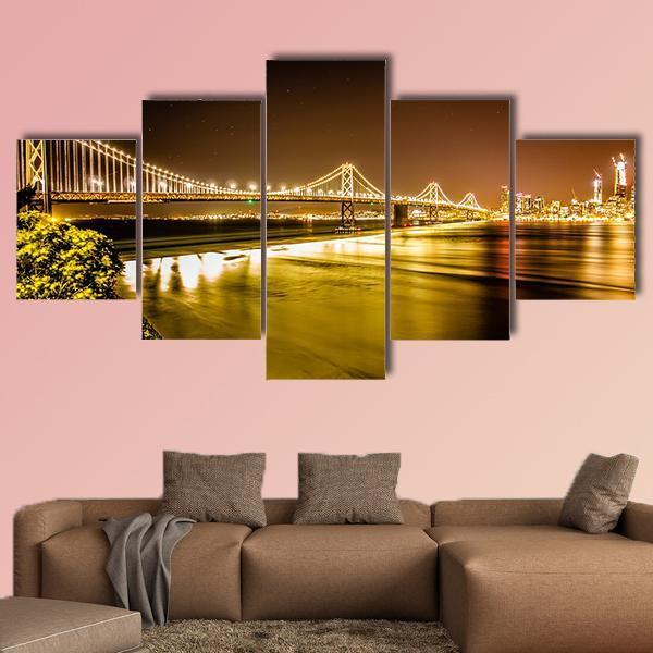 Oakland Bay Bridge Canvas Wall Art-5 Star-Gallery Wrap-62" x 32"-Tiaracle