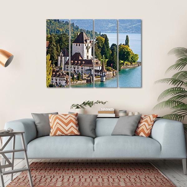 Oberhofen Castle Switzerland Canvas Wall Art-4 Horizontal-Gallery Wrap-34" x 24"-Tiaracle