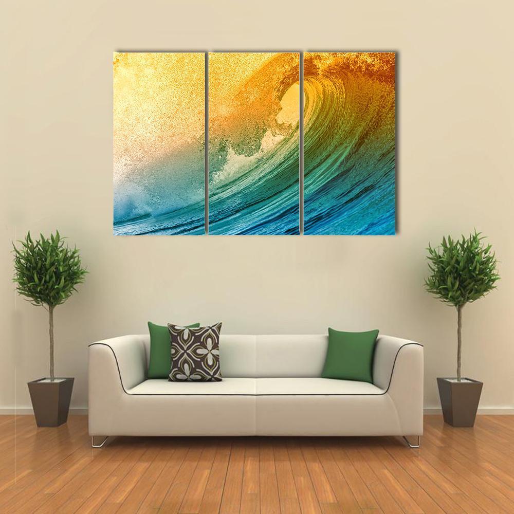 Ocean Wave At Morning Canvas Wall Art-3 Horizontal-Gallery Wrap-37" x 24"-Tiaracle