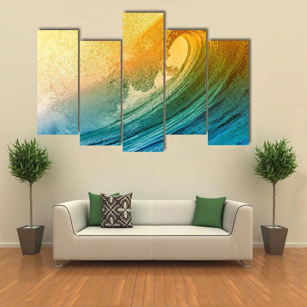 Ocean Wave At Morning Canvas Wall Art-5 Pop-Gallery Wrap-47" x 32"-Tiaracle
