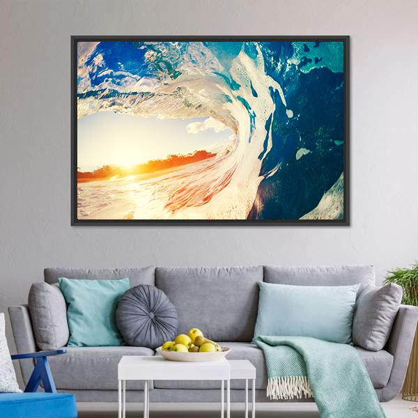Ocean Wave Crashing At Sunset Panoramic Canvas Wall Art-1 Piece-36" x 12"-Tiaracle