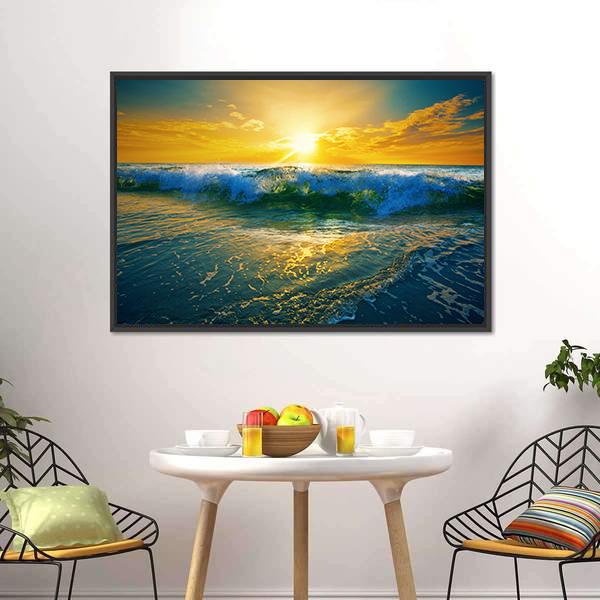 Ocean Waves At Sunrise Canvas Wall Art-1 Piece-Floating Frame-24" x 16"-Tiaracle