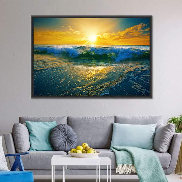 Ocean Waves At Sunrise Canvas Wall Art-5 Horizontal-Gallery Wrap-22" x 12"-Tiaracle
