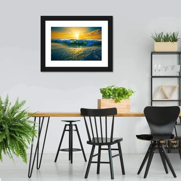 Ocean Waves At Sunrise Canvas Wall Art-5 Horizontal-Gallery Wrap-22" x 12"-Tiaracle