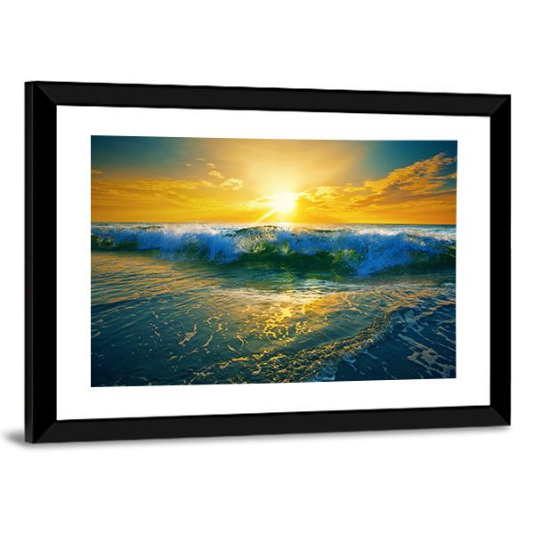 Ocean Waves At Sunrise Canvas Wall Art-3 Horizontal-Gallery Wrap-25" x 16"-Tiaracle