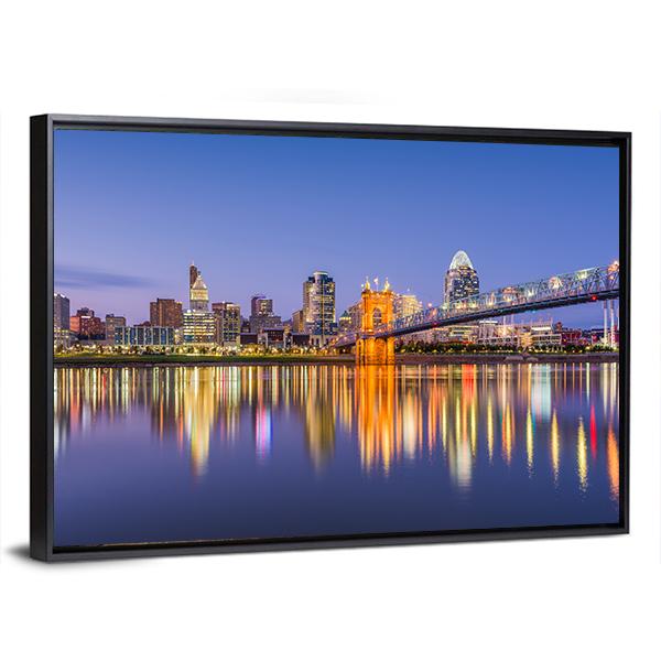 Ohio Skyline On River Canvas Wall Art-3 Horizontal-Gallery Wrap-25" x 16"-Tiaracle