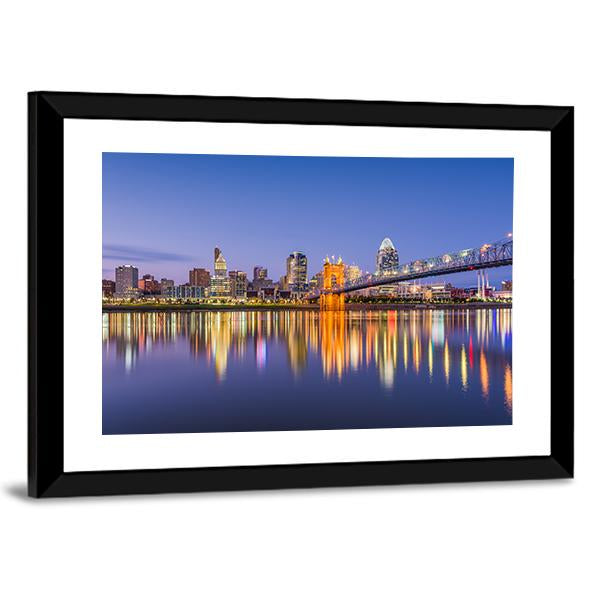 Ohio Skyline On River Canvas Wall Art-3 Horizontal-Gallery Wrap-25" x 16"-Tiaracle
