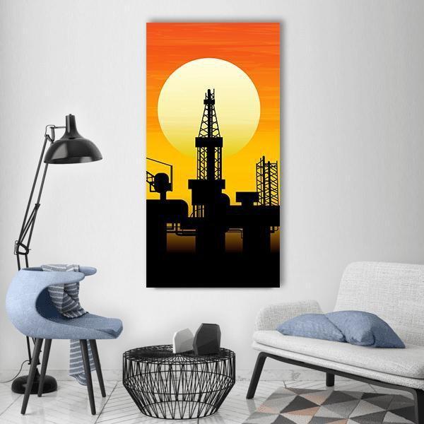 Oil Derrick In Sea Vertical Canvas Wall Art-1 Vertical-Gallery Wrap-12" x 24"-Tiaracle