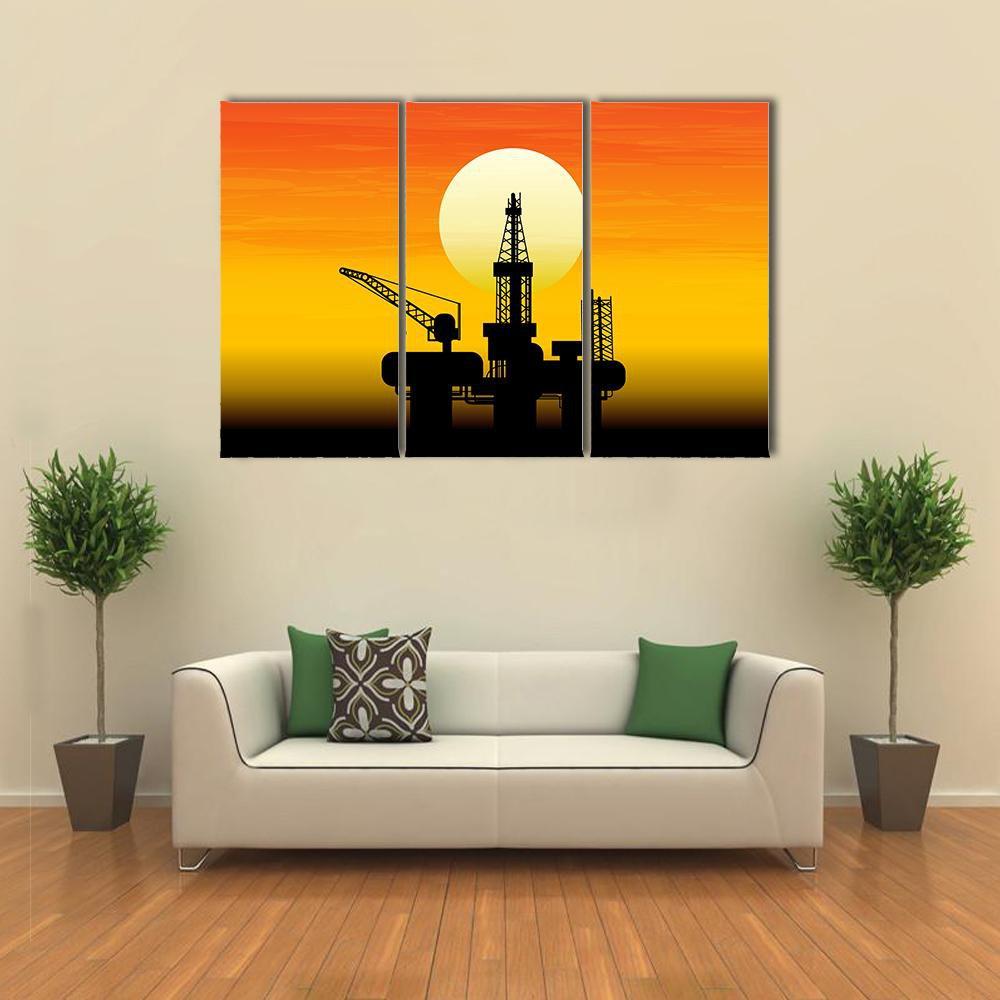 Oil Derrick In Sea Canvas Wall Art-3 Horizontal-Gallery Wrap-37" x 24"-Tiaracle