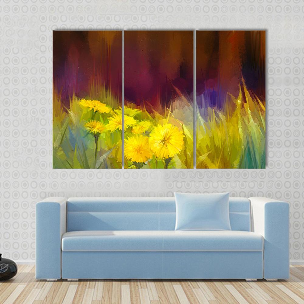 Nature Grass Flowers Abstract Canvas Wall Art-3 Horizontal-Gallery Wrap-37" x 24"-Tiaracle