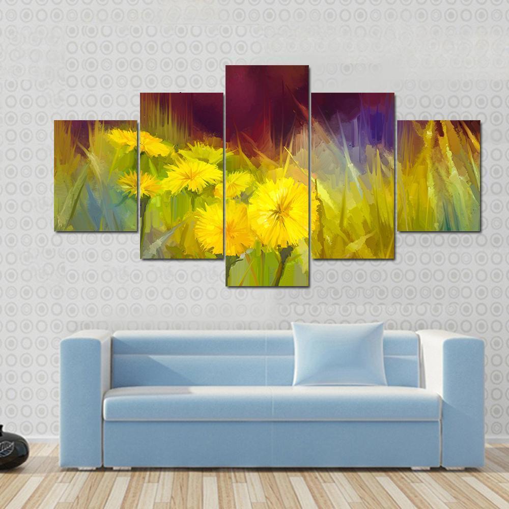 Nature Grass Flowers Abstract Canvas Wall Art-5 Star-Gallery Wrap-62" x 32"-Tiaracle