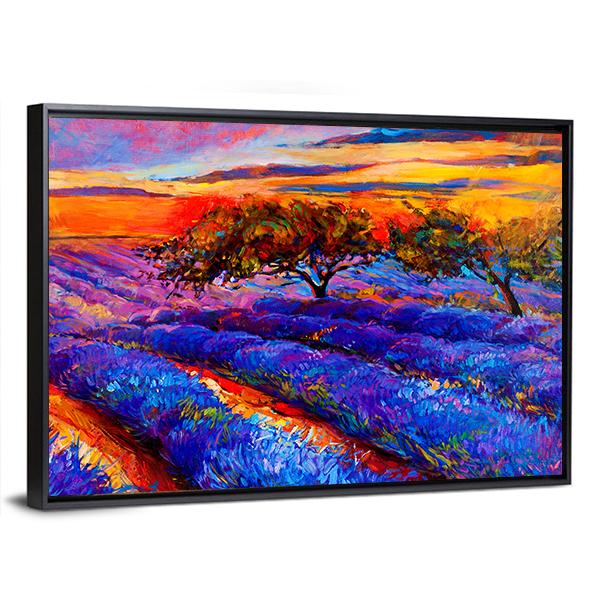 Oil Painting Of Lavender Fields Canvas Wall Art-3 Horizontal-Gallery Wrap-25" x 16"-Tiaracle