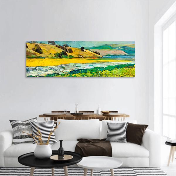 River Coast & Cliffs Panoramic Canvas Wall Art-1 Piece-36" x 12"-Tiaracle