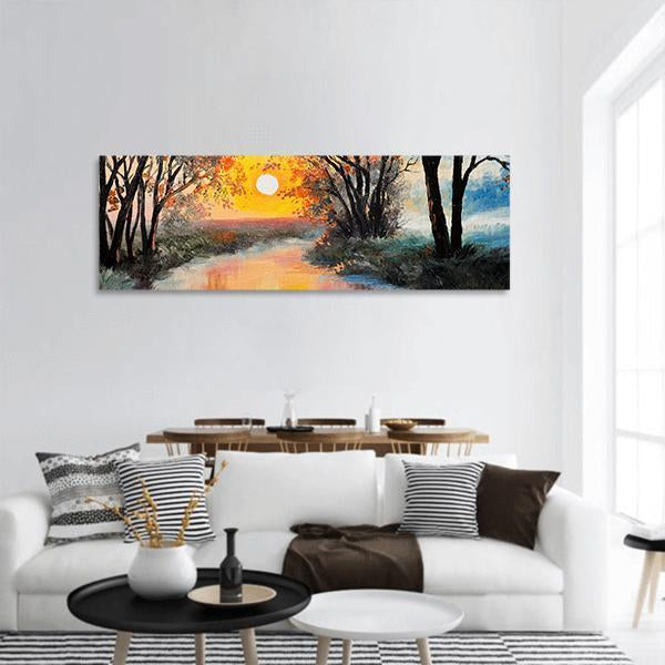 Oil Painting Of Nature Panoramic Canvas Wall Art-1 Piece-36" x 12"-Tiaracle