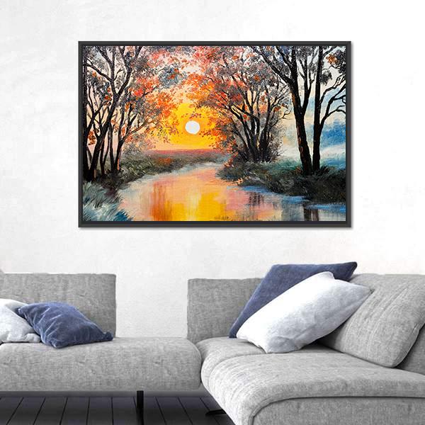 Oil Painting Of Nature Panoramic Canvas Wall Art-1 Piece-36" x 12"-Tiaracle