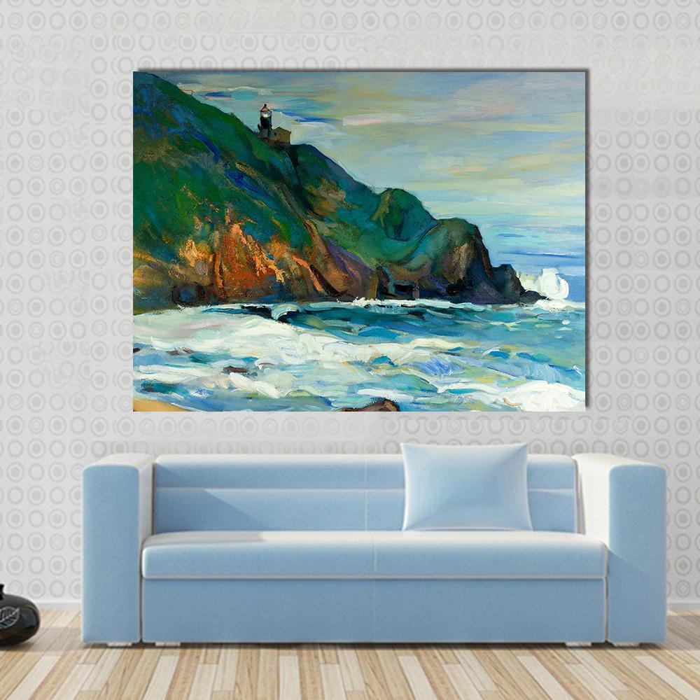 Oil Painting Of Seacoast Canvas Wall Art-1 Piece-Gallery Wrap-48" x 32"-Tiaracle