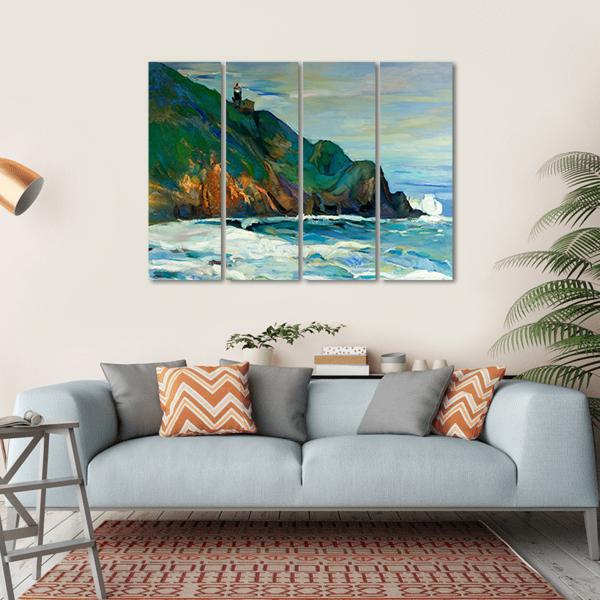 Oil Painting Of Seacoast Canvas Wall Art-4 Horizontal-Gallery Wrap-34" x 24"-Tiaracle