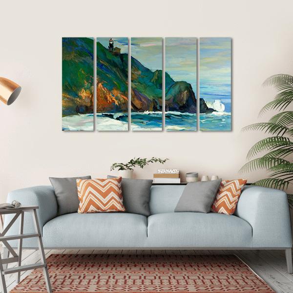 Oil Painting Of Seacoast Canvas Wall Art-5 Horizontal-Gallery Wrap-22" x 12"-Tiaracle