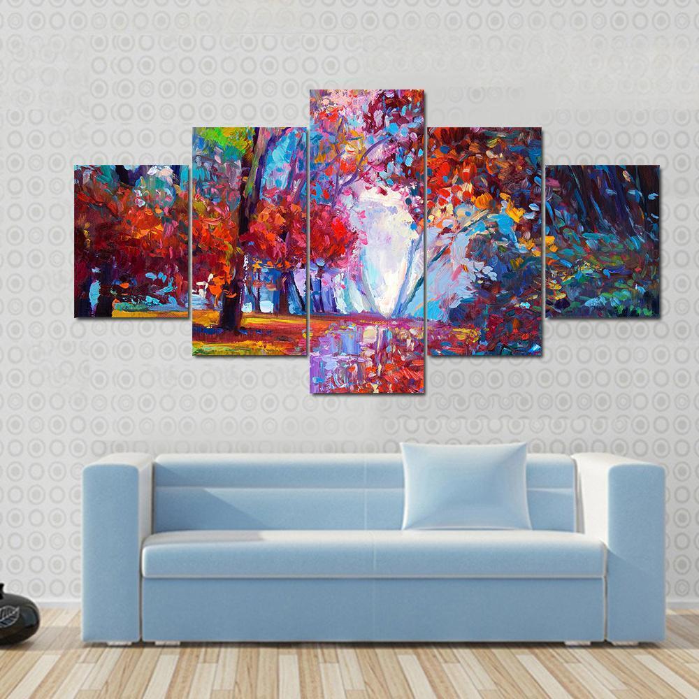 Autumn Forest Abstract Canvas Wall Art-3 Horizontal-Gallery Wrap-37" x 24"-Tiaracle