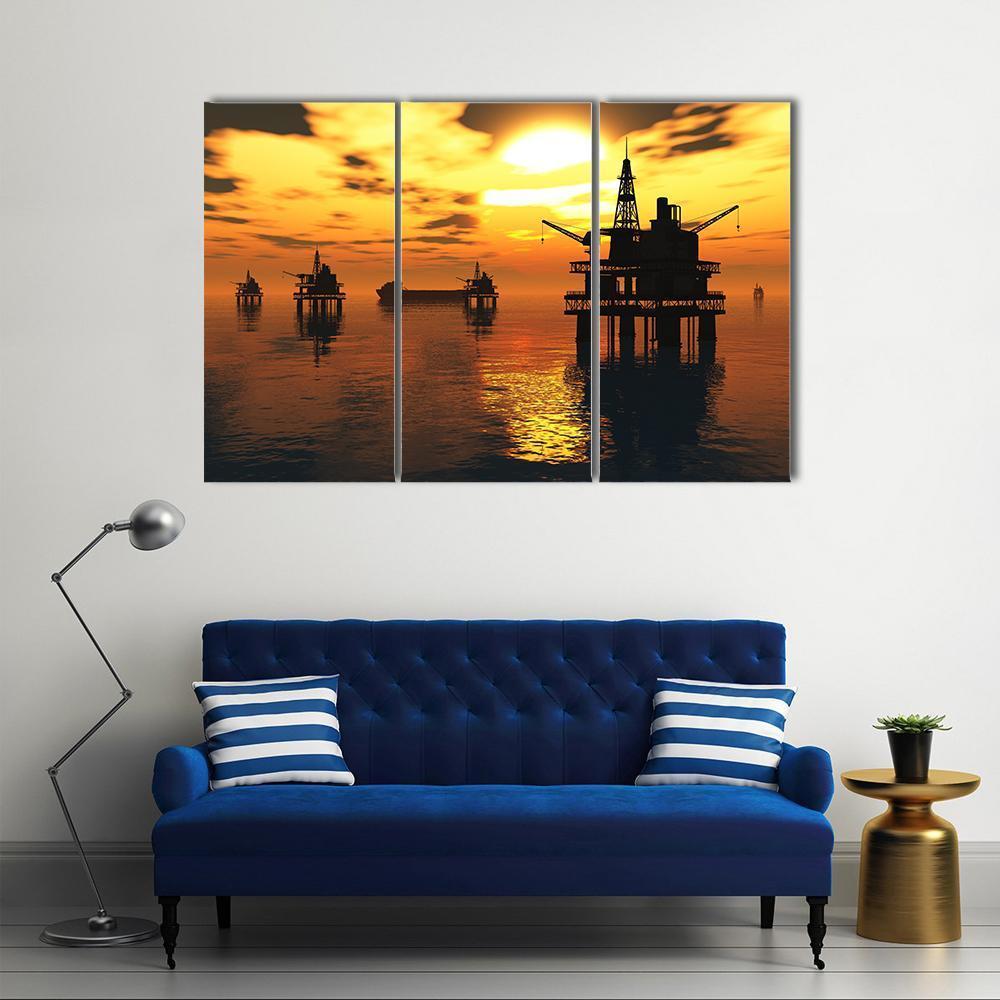 Oil Tankers In Sea Canvas Wall Art-3 Horizontal-Gallery Wrap-37" x 24"-Tiaracle