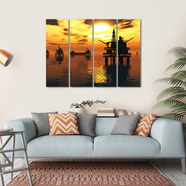 Oil Tankers In Sea Canvas Wall Art-4 Horizontal-Gallery Wrap-34" x 24"-Tiaracle