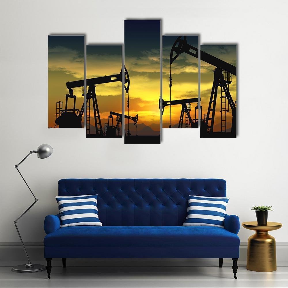 Oil Pump Jack In Operation Canvas Wall Art-5 Pop-Gallery Wrap-47" x 32"-Tiaracle