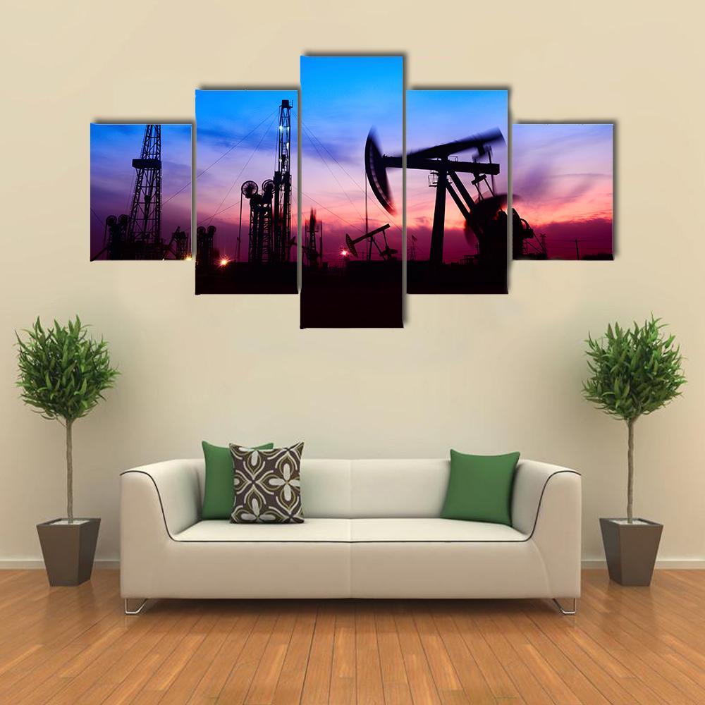 Oil Pumping Unit Canvas Wall Art-5 Star-Gallery Wrap-62" x 32"-Tiaracle
