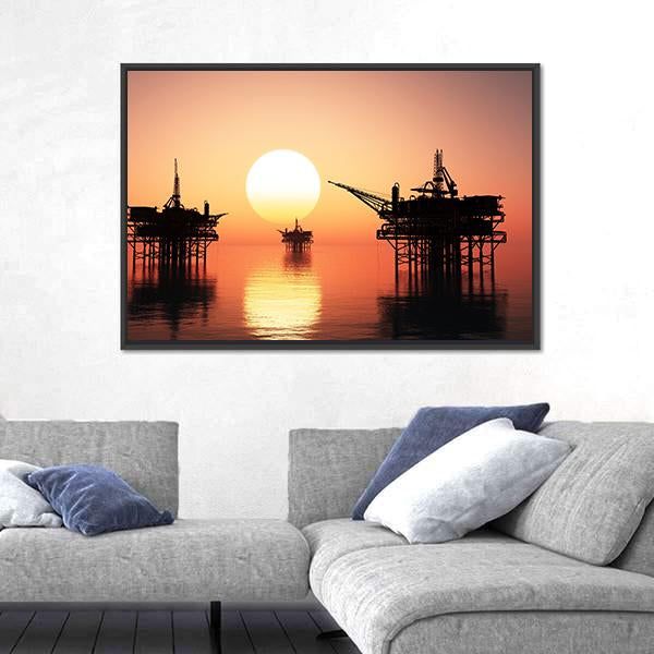 Oil Rig At Late Evening Canvas Wall Art-3 Horizontal-Gallery Wrap-25" x 16"-Tiaracle