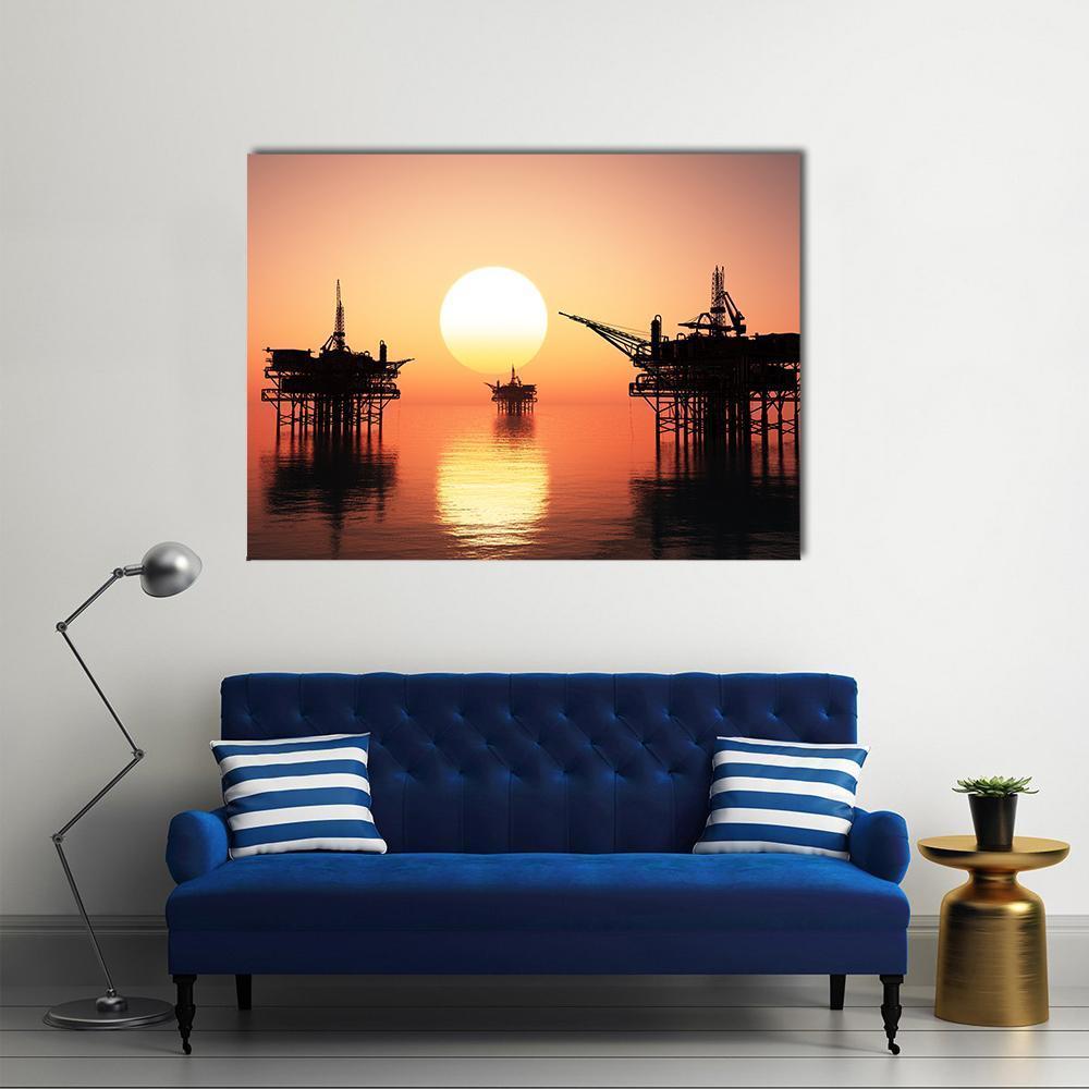 Oil Rig At Late Evening Canvas Wall Art-1 Piece-Gallery Wrap-48" x 32"-Tiaracle