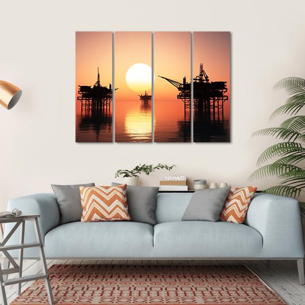 Oil Rig At Late Evening Canvas Wall Art-4 Horizontal-Gallery Wrap-34" x 24"-Tiaracle