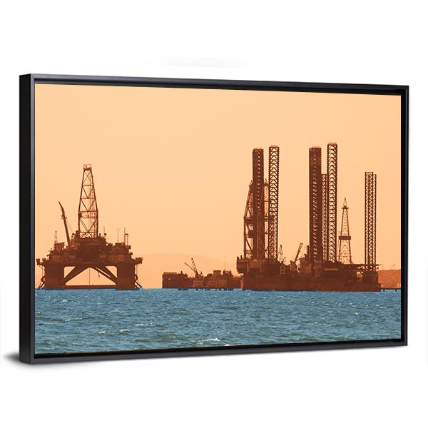 Oil Rig During Sunset Canvas Wall Art-3 Horizontal-Gallery Wrap-25" x 16"-Tiaracle