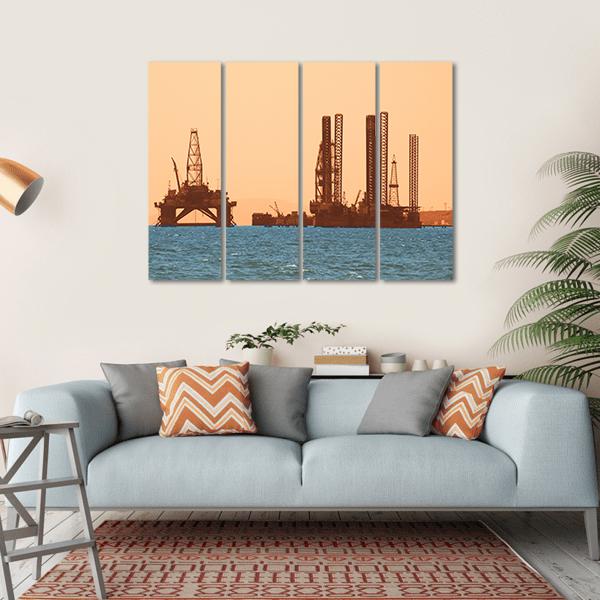 Oil Rig During Sunset Canvas Wall Art-4 Horizontal-Gallery Wrap-34" x 24"-Tiaracle