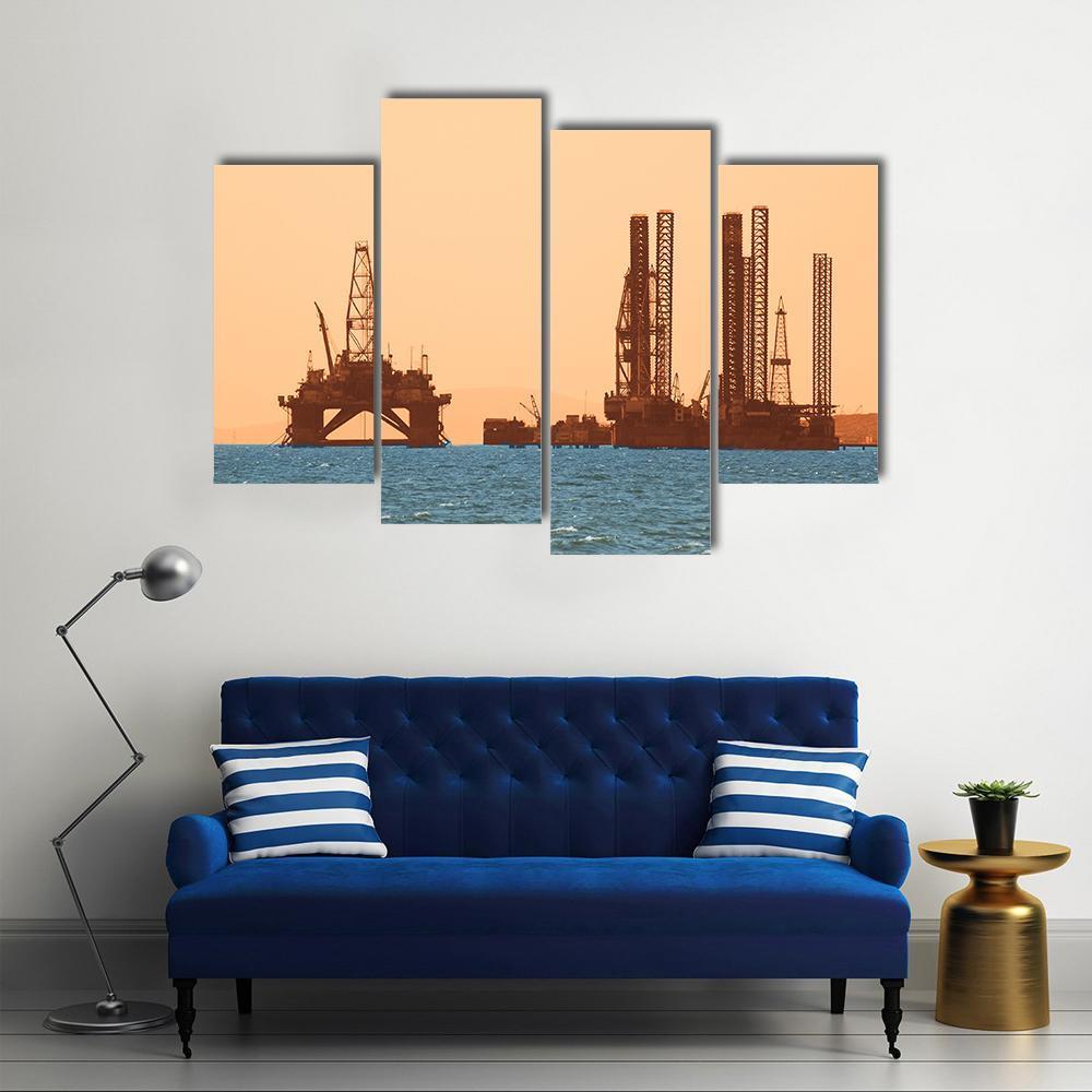 Oil Rig During Sunset Canvas Wall Art-4 Pop-Gallery Wrap-50" x 32"-Tiaracle