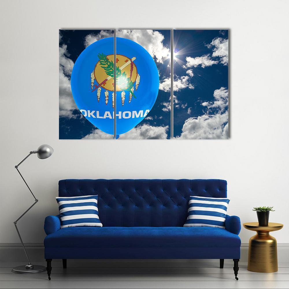 Oklahoma Flag On Balloon Canvas Wall Art-3 Horizontal-Gallery Wrap-37" x 24"-Tiaracle