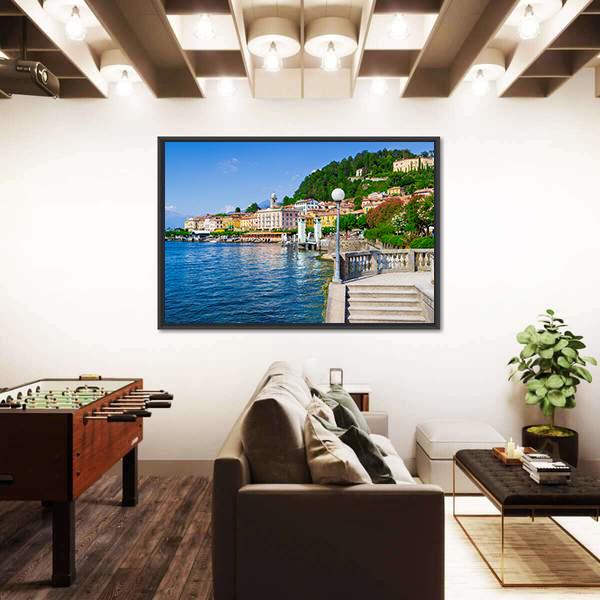 Old Bellagio With Como Lake Canvas Wall Art-3 Horizontal-Gallery Wrap-25" x 16"-Tiaracle