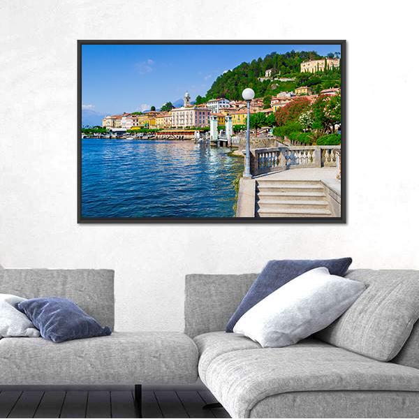 Old Bellagio With Como Lake Canvas Wall Art-3 Horizontal-Gallery Wrap-25" x 16"-Tiaracle